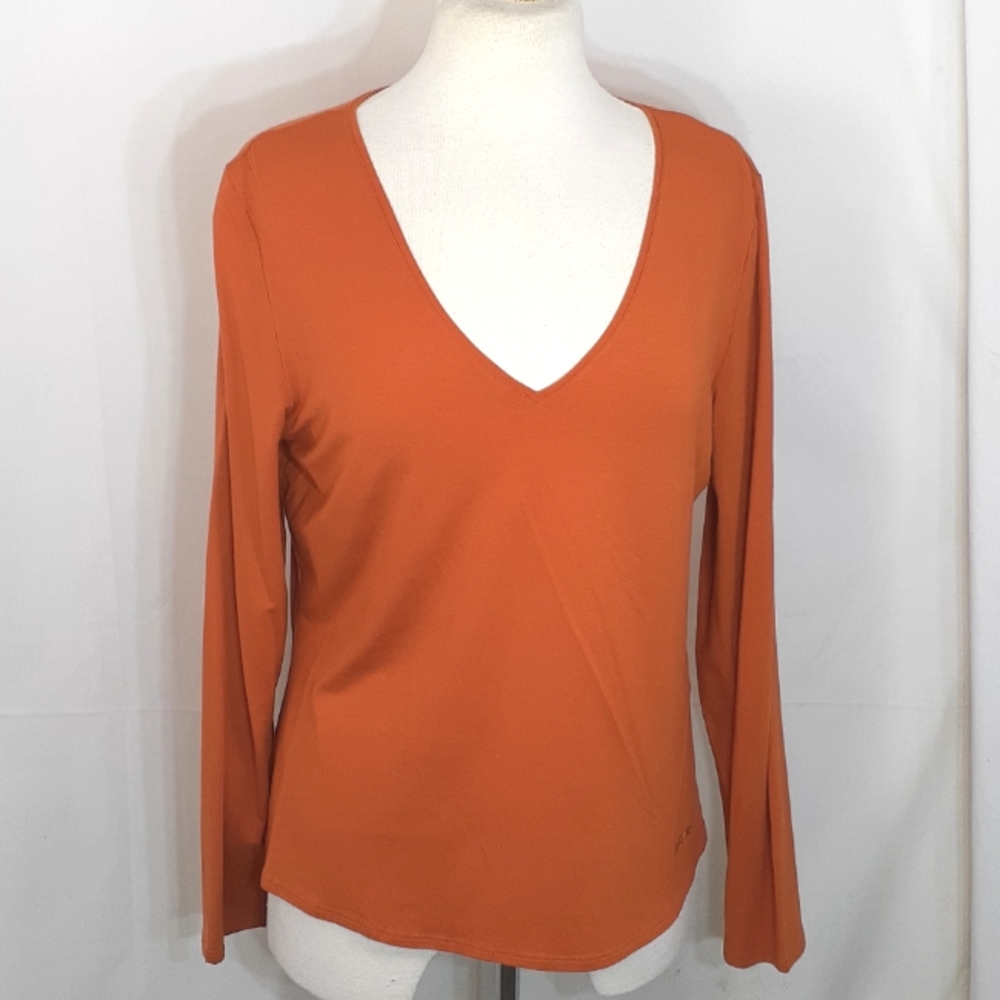 Simorra burnt orange long-sleeve blouse size 12 new with tags